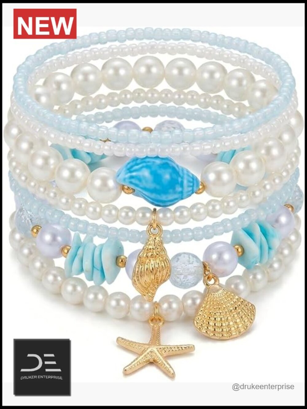 Beachy Boho Starfish Bracelet Set Stretch Stackable Layered Bracelets